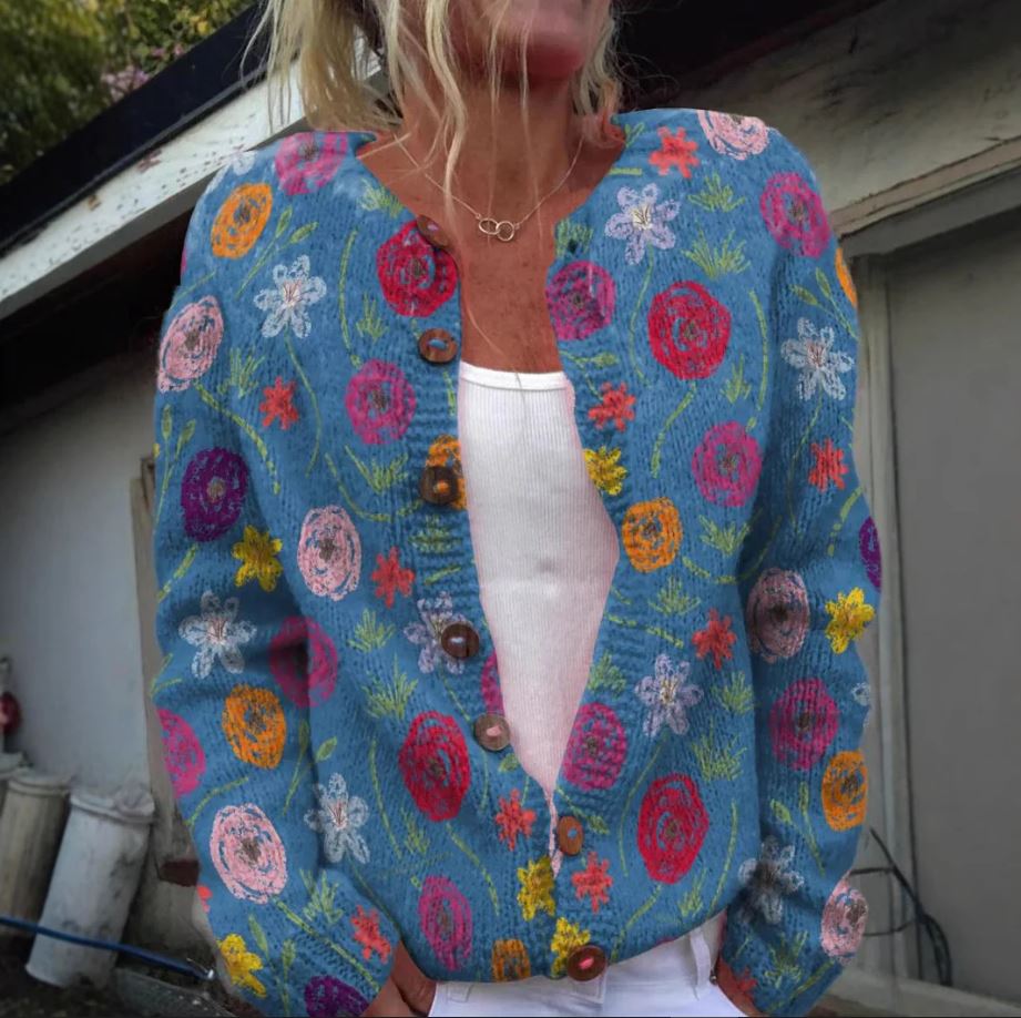 Charlotte | Blue Floral Burst Cardigan